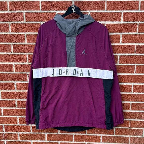 Vintage air jordan maroon black and grey windbreaker jacket - Picture 1 of 7